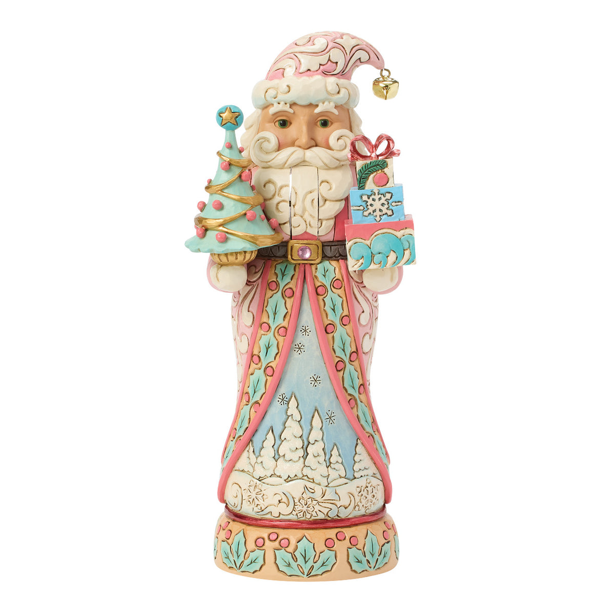 Jim Shore Heartwood Creek Christmas Nutcracker - Santa with Christmas Tree - Pastel Pink - 25.5cm | Delivery ± 3 weeks