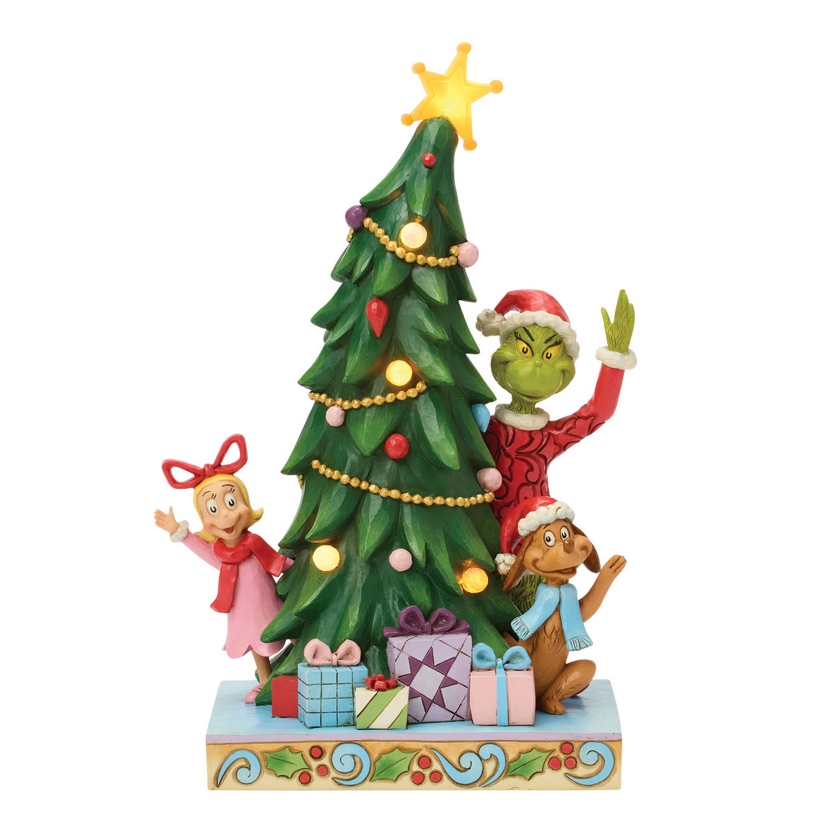Jim Shore The Grinch Christmas Figurine - With Max & Cindy-Lou in Christmas Tree - 26.5cm | Delivery ± 3 weeks