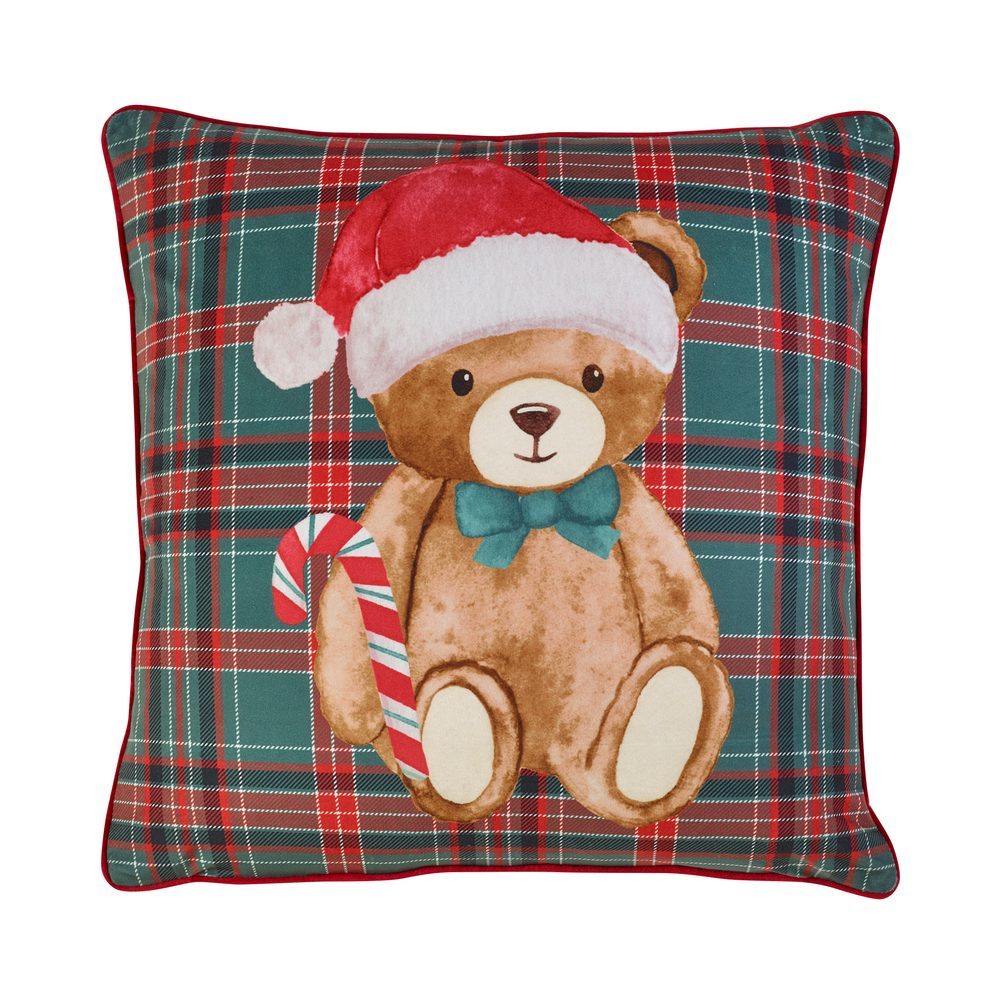 Viv! Christmas Kerst Kussen - Tartan Teddy Bear - 45cm
