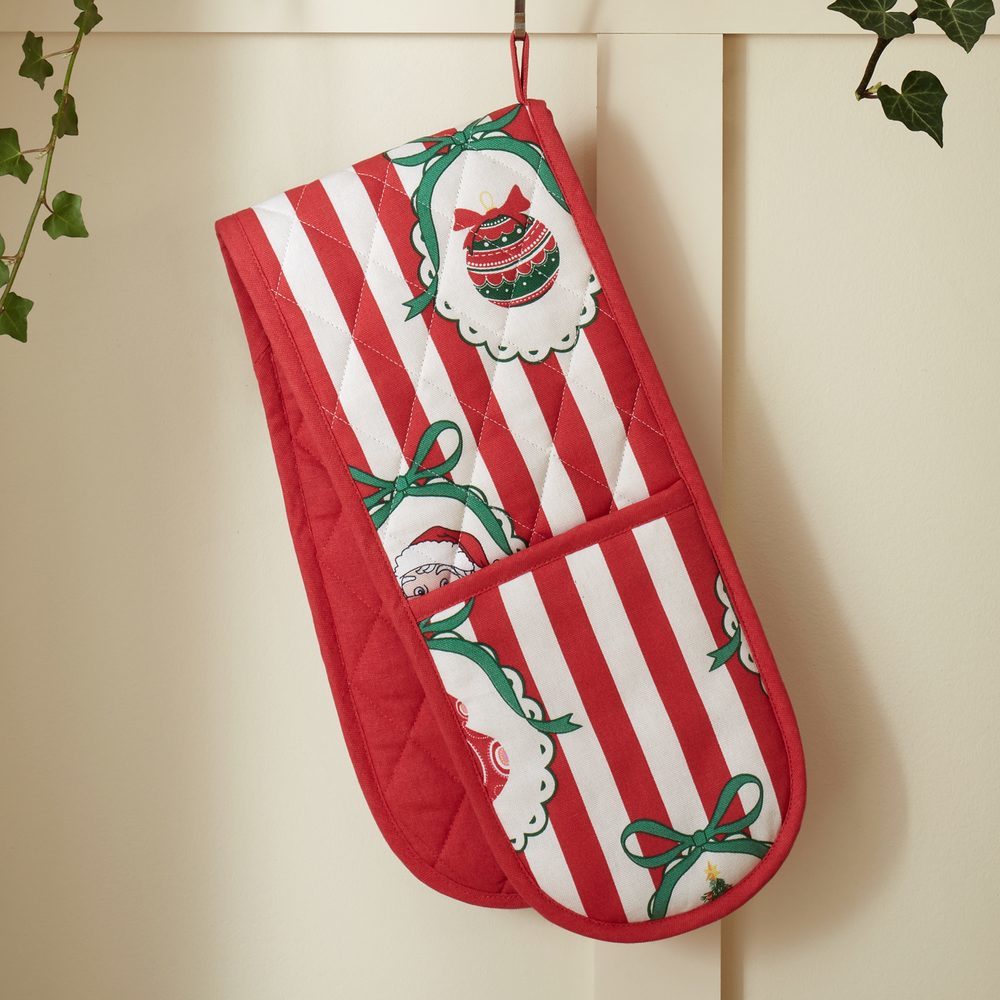 Viv! Christmas Kerst Dubbele Ovenwanten - Vintage Christmas Stripe