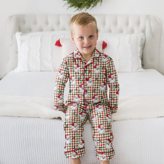 RuffleButts - Jongens Kerstpyjama met Knoopsluiting - Dear Santa Rood Groen