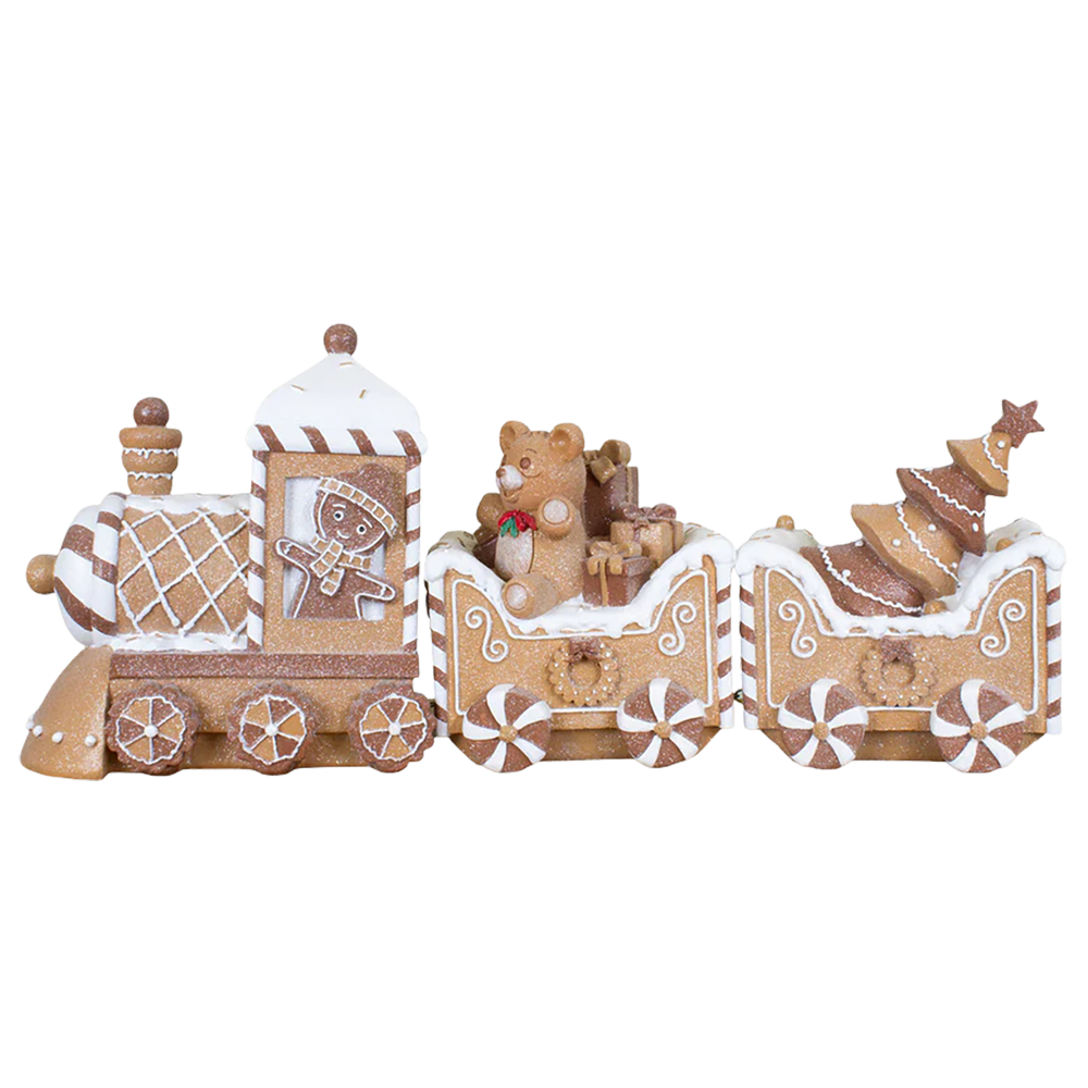 Viv! Christmas Weihnachtsfigur - XL Lebkuchen-Zug mit Teddybär - Braun Rot - 62 cm