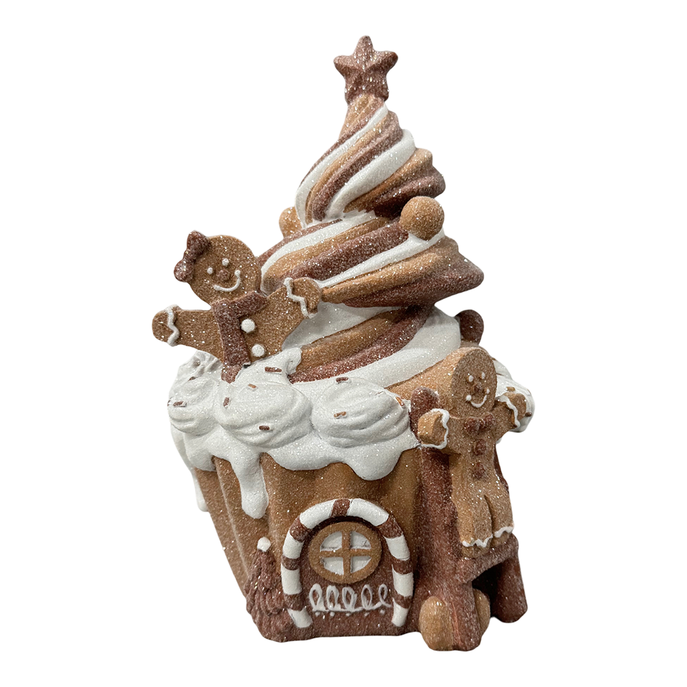 Viv! Christmas Tabletop Figure - Gingerbread Ice Cream House - Brown White - 21 cm
