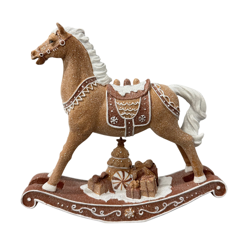 Viv! Christmas Tabletop Figure - Gingerbread Rocking Horse - Brown White - 24 cm