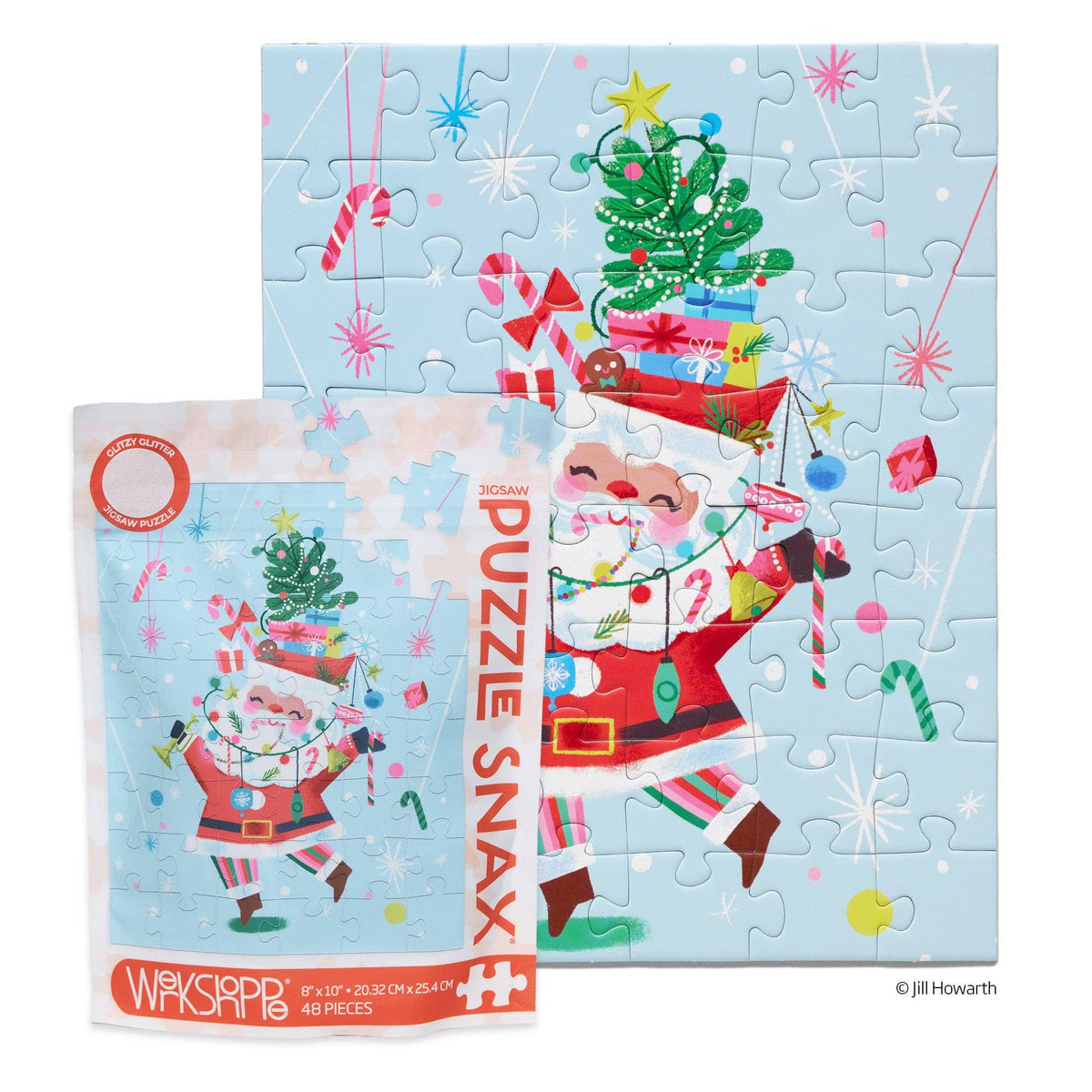 WerkShoppe Children's Christmas Puzzle with Glitter - Fancy Pants Santa - 48 Pieces