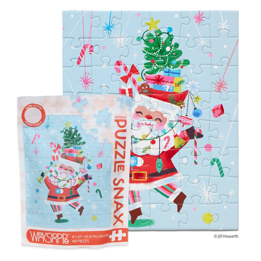 WerkShoppe Kerstpuzzel voor Kinderen met Glitter - Fancy Pants Santa - 48 Stukjes