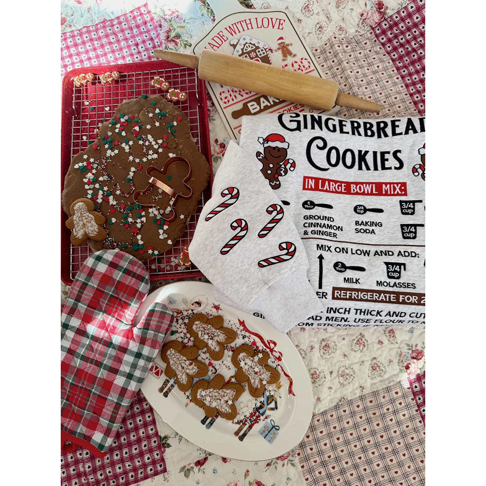 Viv! Christmas Kerst Kleding - Dames Kersttrui - Gingerbread Recipe Embroidery Grey Sweatshirt