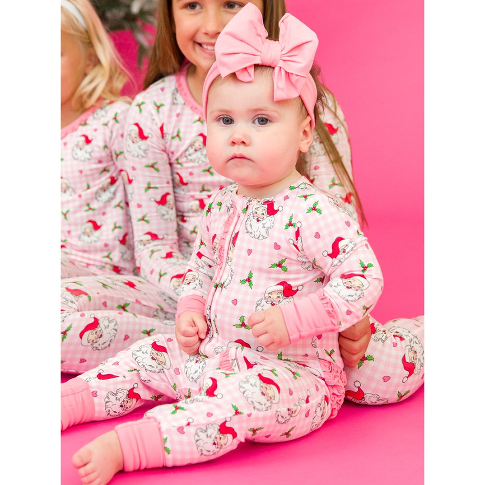 RuffleButts - Baby Meisjes Kerstpyjama met Rits - Dear Santa Roze - Bamboe Viscose