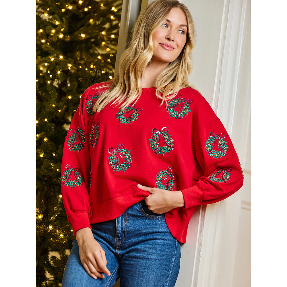 Mary Square Kerst Kleding - Dames Kersttrui 'Berry Wreaths'