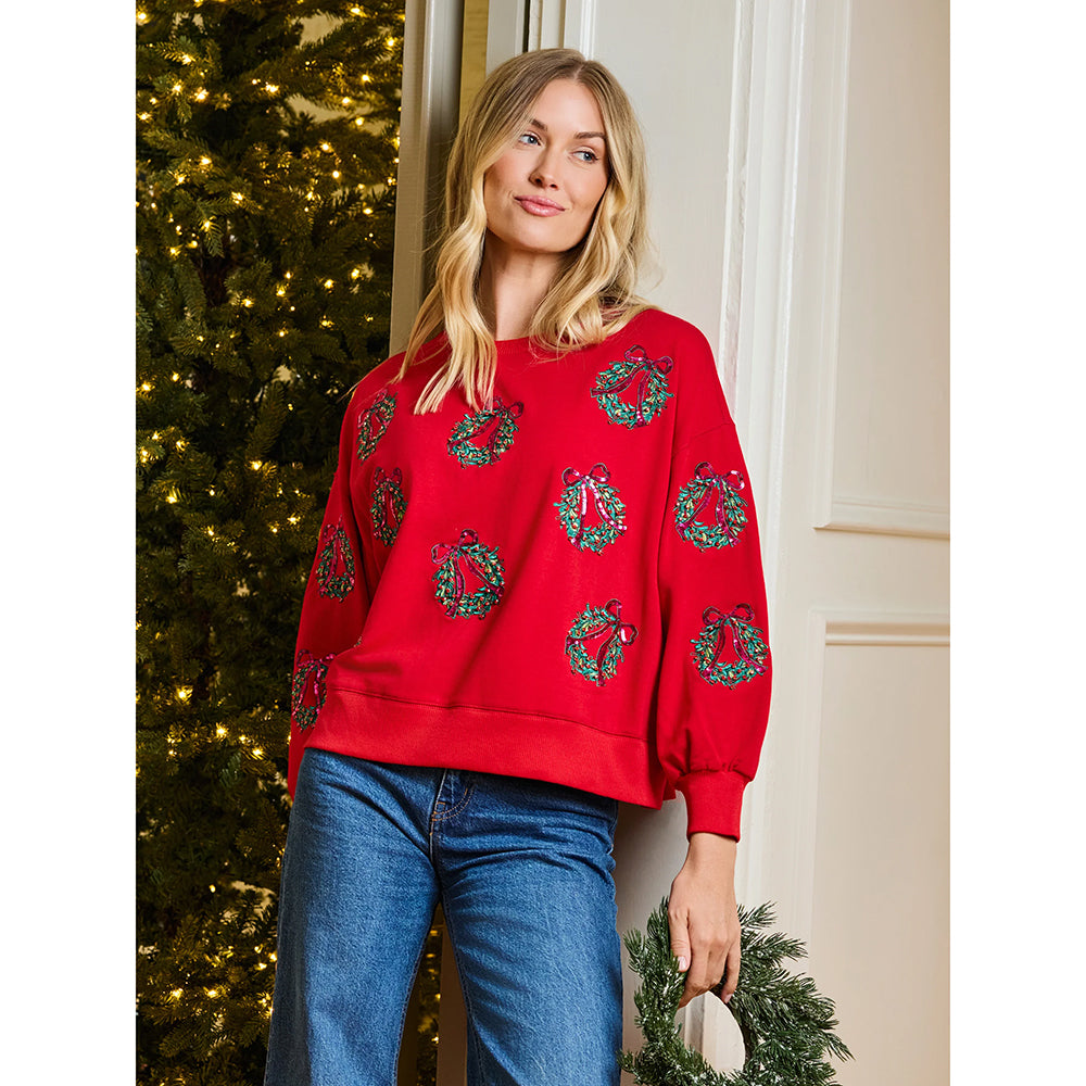 Mary Square Kerst Kleding - Dames Kersttrui 'Berry Wreaths'