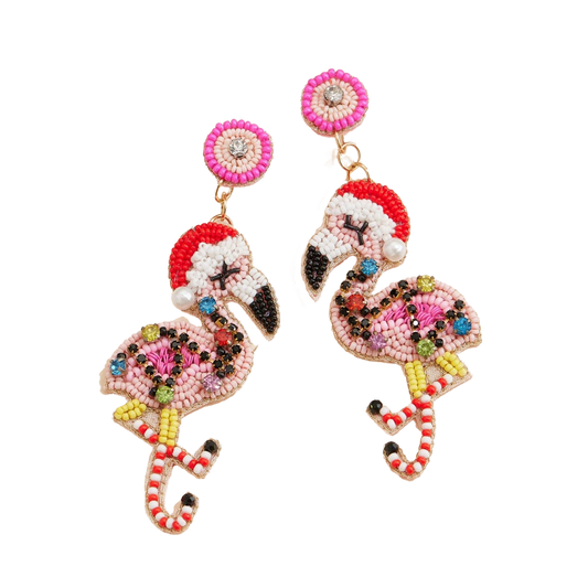 Viv! Christmas Kerst Statement Oorbellen - Flamingo met Kerstmuts