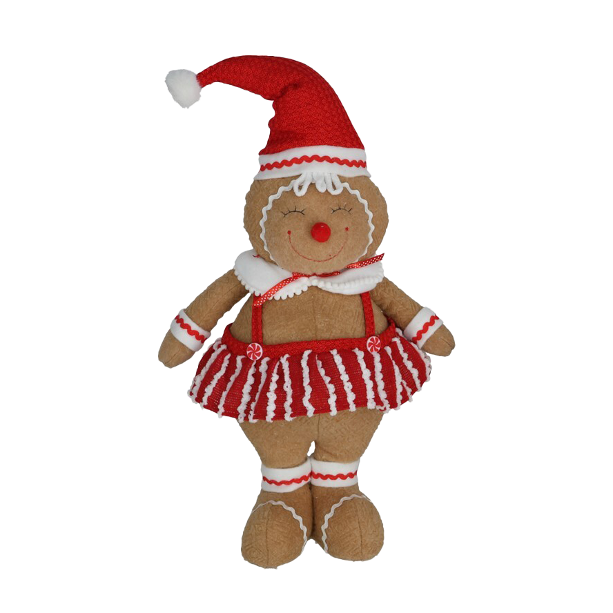 Viv! Christmas Weihnachtsfigur - Lebkuchen-Stoffpuppe mit Weihnachtsmütze - Braun Rot - 64 cm