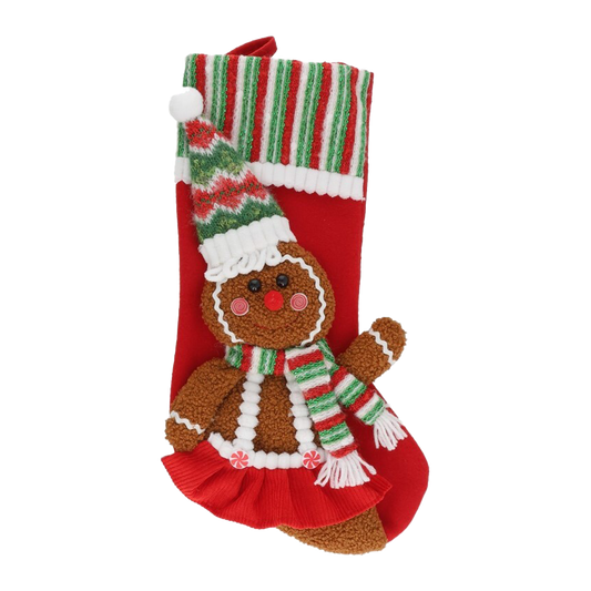 Viv! Christmas Stocking - Gingerbread Dolls - Set of 2 - Green Red Brown - 46cm