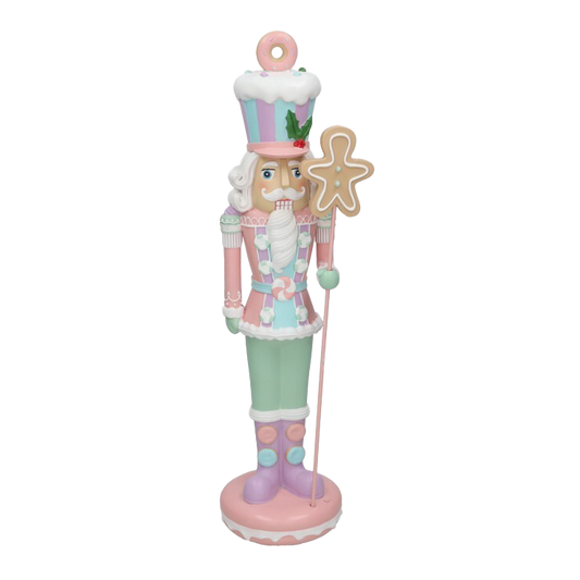 Viv! Christmas Kerstbeeld - Snoep Notenkraker met Gingerbread Staf - pastel roze - 51cm