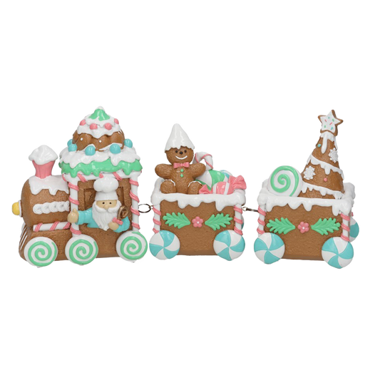 B-KEUZE: Viv! Christmas Kerstbeeld - Gingerbread Trein met Kerstman & Snoep - pastel - 39x17cm