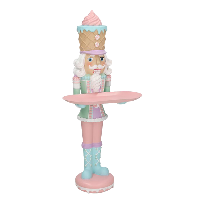 Viv! Christmas Kerstbeeld - Notenkraker met IJshoed & Dienblad - pastel roze - 41cm