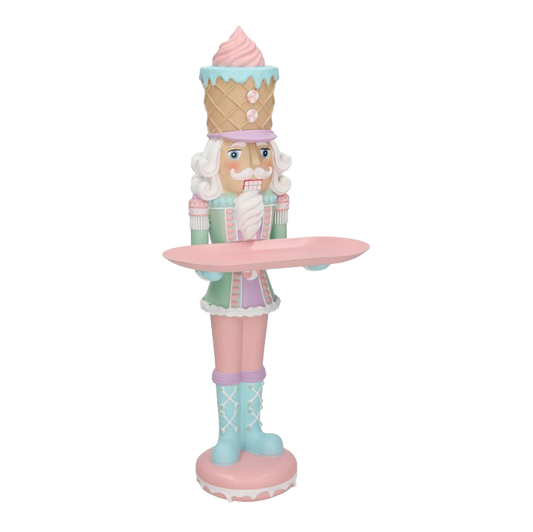 Viv! Christmas Kerstbeeld - Notenkraker met IJshoed & Dienblad - pastel roze - 41cm