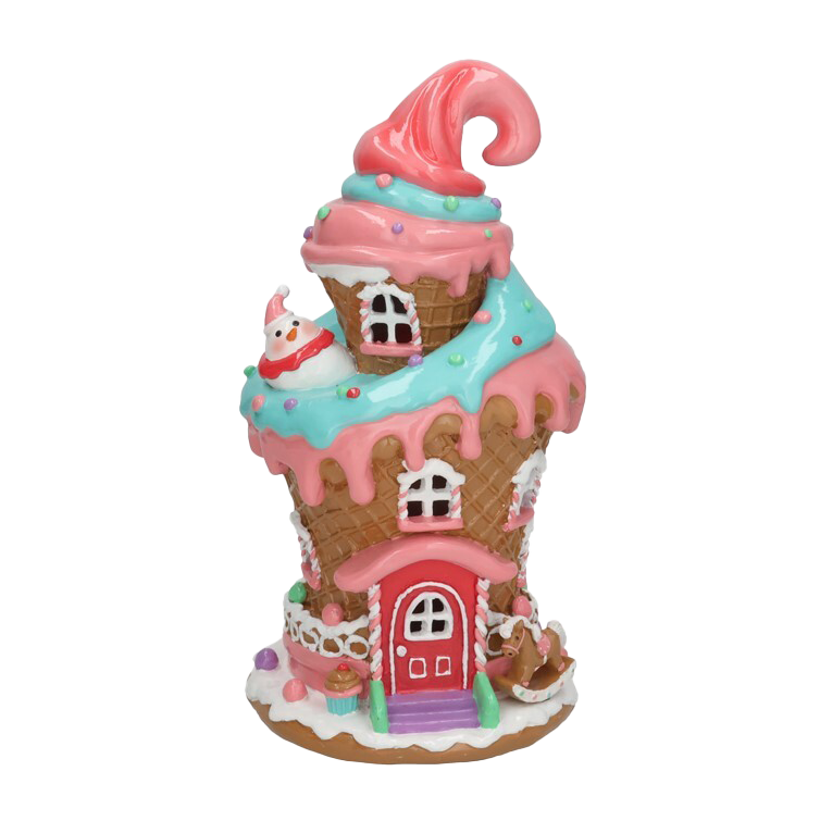 Viv! Christmas Kerstbeeld - IJshoorn Gingerbread Huis incl. LED Verlichting - pastel - 28cm