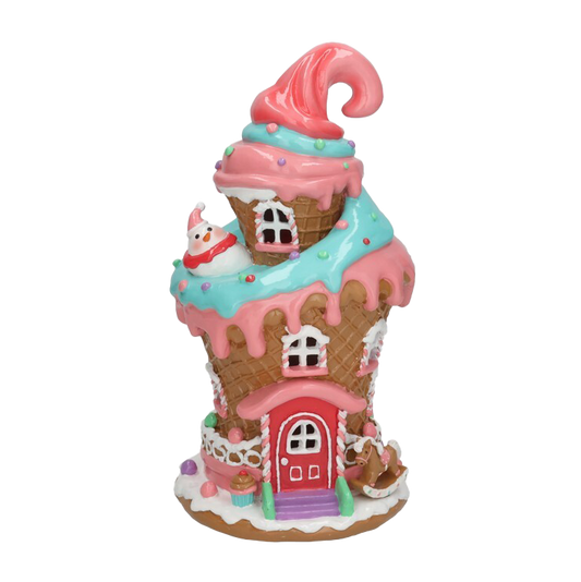 Viv! Christmas Kerstbeeld - IJshoorn Gingerbread Huis incl. LED Verlichting - pastel - 28cm