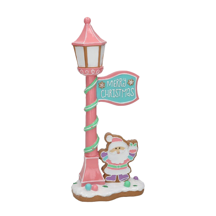B-KEUZE: Viv! Christmas Kerstbeeld - 'Merry Christmas' Lantaarnpaal met Gingerbread Kerstman - pastel roze - 35cm (kopie)
