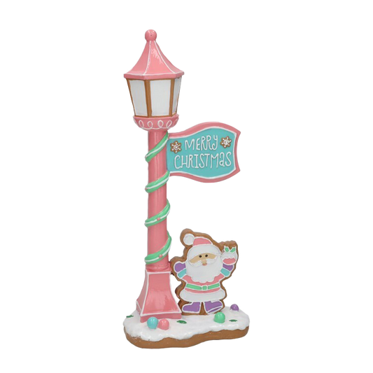 B-KEUZE: Viv! Christmas Kerstbeeld - 'Merry Christmas' Lantaarnpaal met Gingerbread Kerstman - pastel roze - 35cm (kopie)