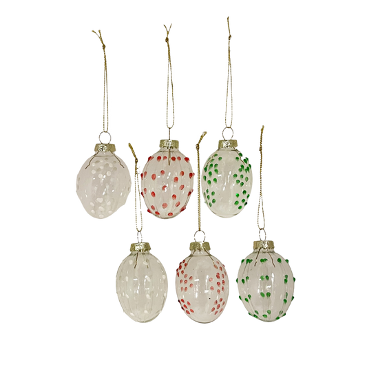 Viv! Christmas Paasdecoratie Hanger - Paaseieren met Stippen van Glas - set van 6 - pasen - groen wit rood - 6.5cm