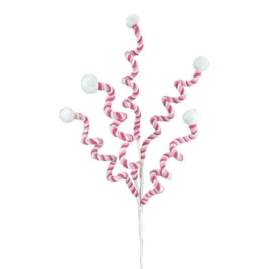 Viv! Christmas Kersttak - Chenille Krullen met Pompons  - roze wit - 76cm