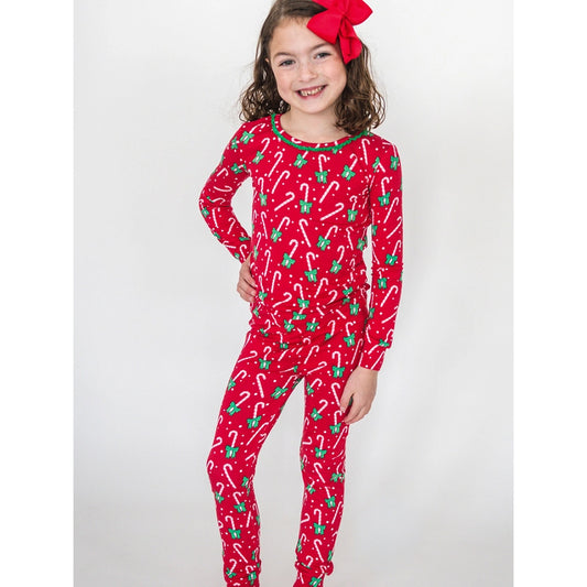 RuffleButts - Meisjes Kerstpyjama Set Lange Mouwen – Candy Cane - Bamboe Viscose