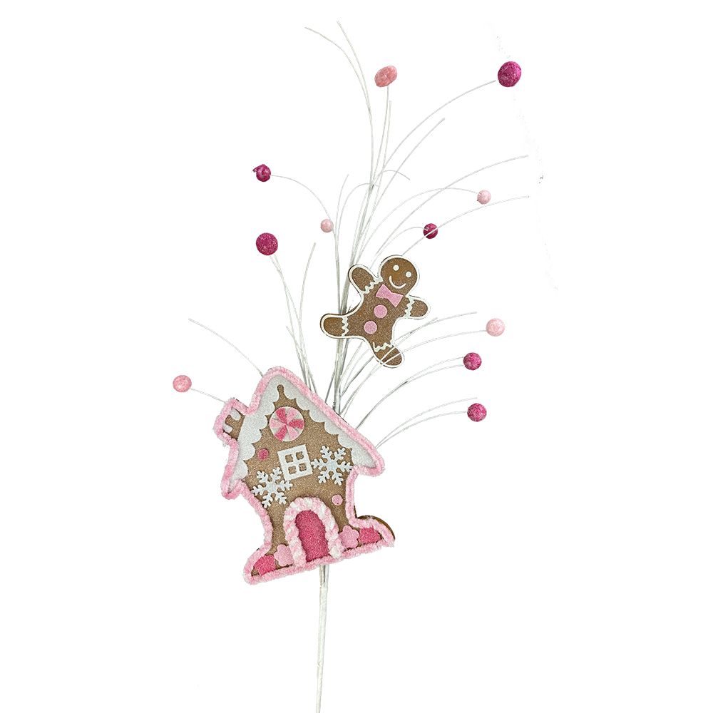 Viv! Christmas Decorative Spray - Gingerbread House & Doll - brown pink - 76cm