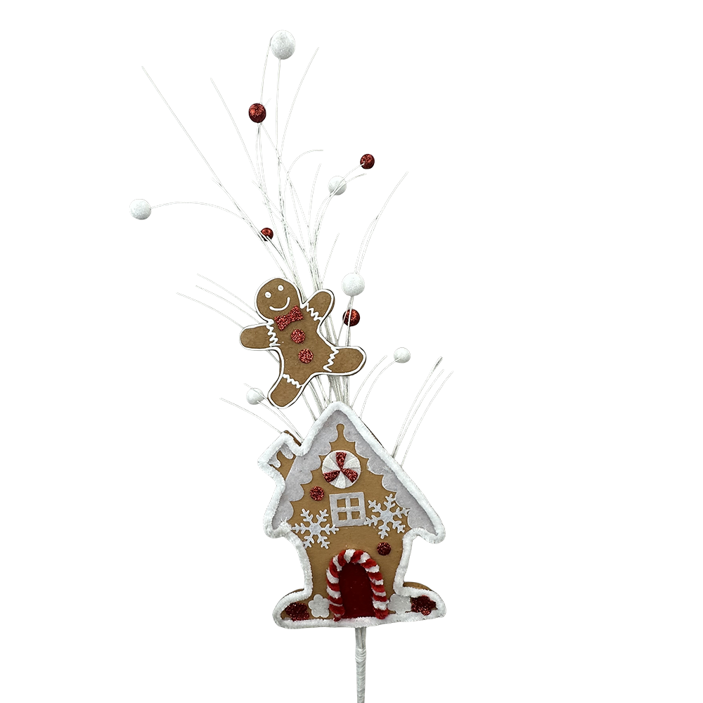 Viv! Christmas Weihnachtszweig - Lebkuchenhaus & Lebkuchenfigur - Braun Rot - 76 cm