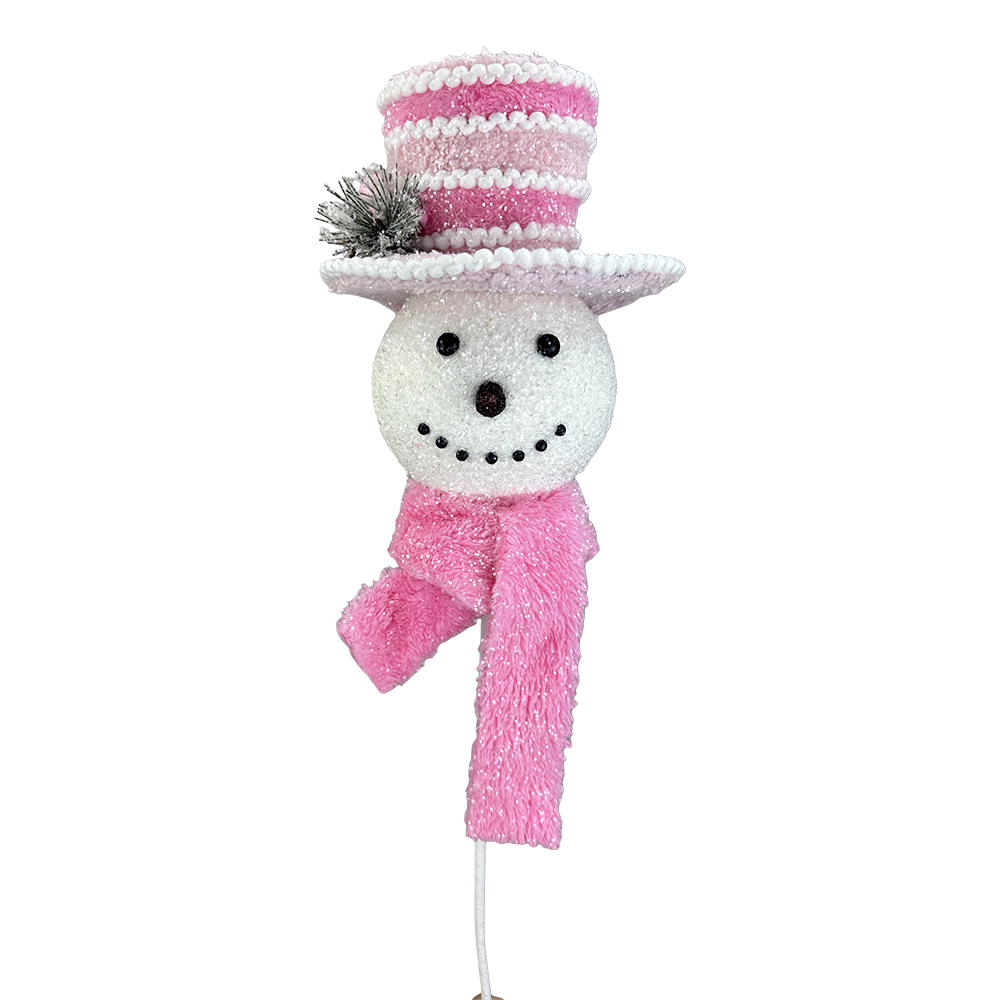 Viv! Christmas Weihnachtszweig - Plüsch-Schneemannkopf - Rosa - 58 cm