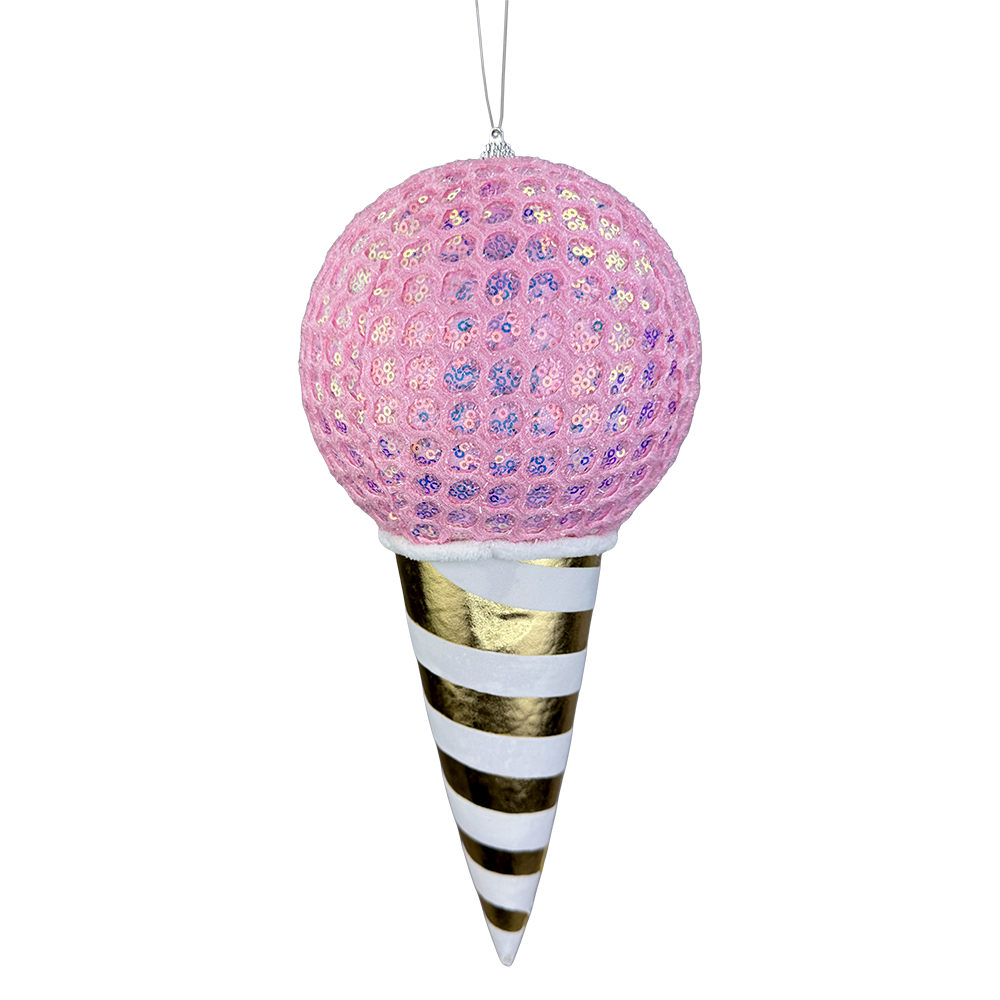 Viv! Christmas Ornament - Ice Cream Cone with Mesh Ball - Pink - 30cm