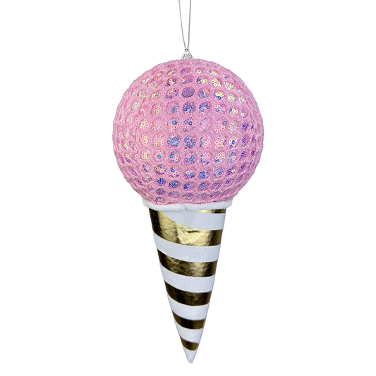 Viv! Christmas Ornament - Ice Cream Cone with Mesh Ball - Pink - 30cm