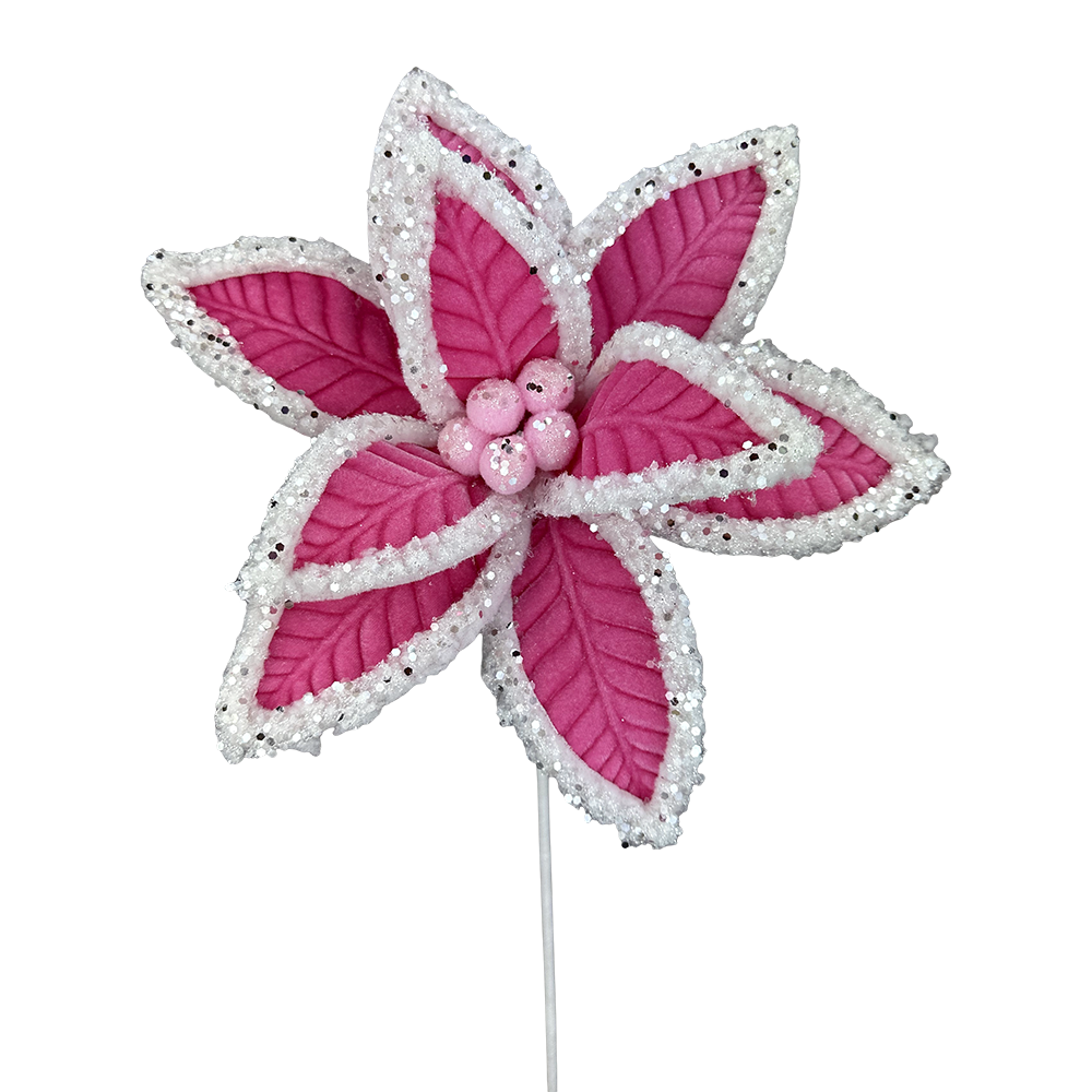 Viv! Christmas Kersttak - Glitter Poinsettia 'Kerstster' Bloem - roze wit - 56cm
