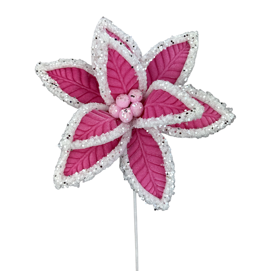 Viv! Christmas Kersttak - Glitter Poinsettia 'Kerstster' Bloem - roze wit - 56cm