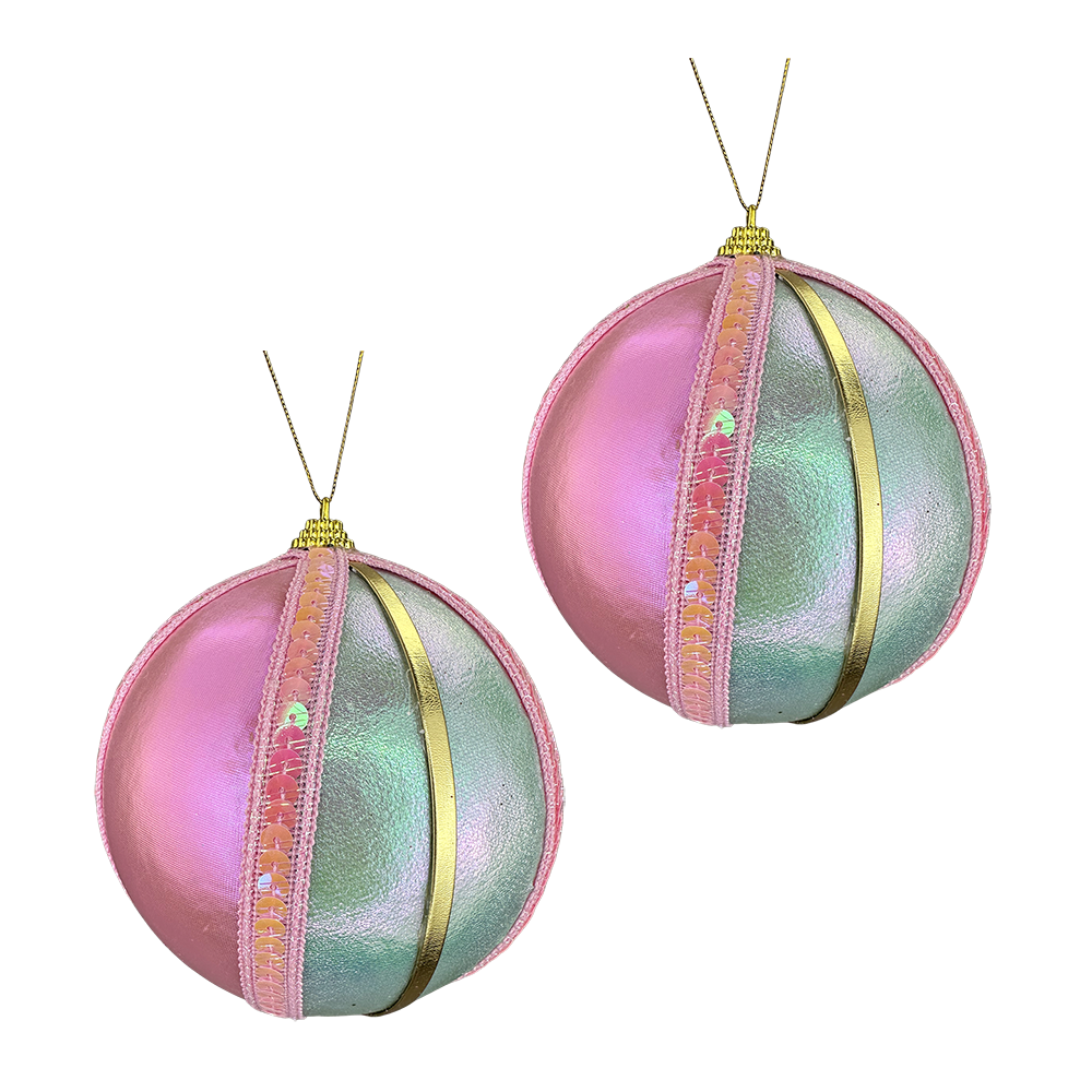Viv! Christmas Bauble - Iridescent Ball with Sequins - set of 2 - pink blue - Ø12cm