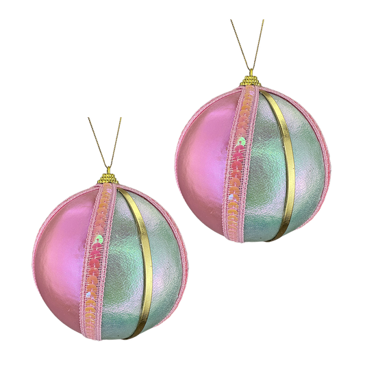 Viv! Christmas Bauble - Iridescent Ball with Sequins - set of 2 - pink blue - Ø12cm