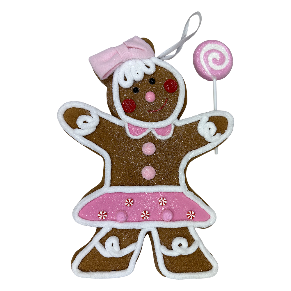 Viv! Christmas Kerstornament - Gingerbread Meisje - bruin roze - 25cm
