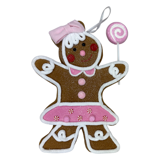 Viv! Christmas Kerstornament - Gingerbread Meisje - bruin roze - 25cm