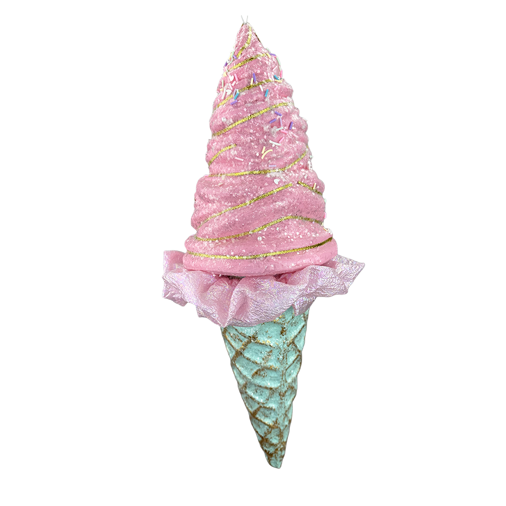 Viv! Christmas Kerstornament - XL Softijs met Wafelhoorntje en Glitter - pastel - 50cm