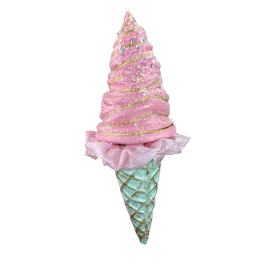 Viv! Christmas Kerstornament - XL Softijs met Wafelhoorntje en Glitter - pastel - 50cm