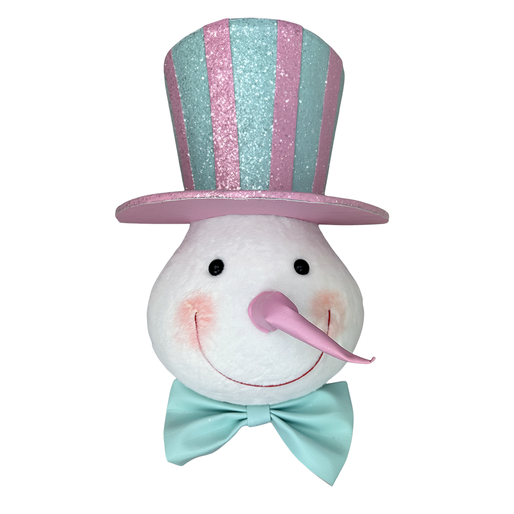 Viv! Christmas Kerstboom Centerpiece - Sneeuwpop Hoofd met Vlinderdas - pastel - 46cm