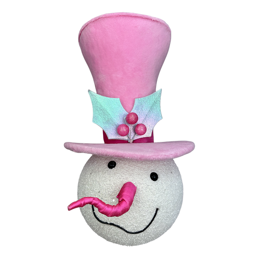 Viv! Christmas Kerstboom Centerpiece - Rond Sneeuwpop Hoofd met Roze Hoed & Hulstblaadjes - pastel - 36cm