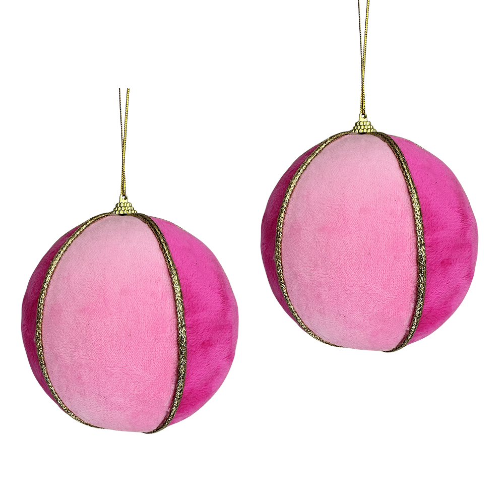 Viv! Christmas Bauble - Velvet with Gold Trim - Set of 2 - Pink Gold - Ø12 cm