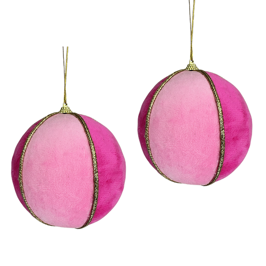 Viv! Christmas Kerstbal - Fluwelen Bal met Gouden Rand - set van 2 - roze goud - Ø12cm