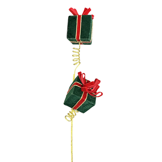 Viv! Christmas Spray - Velvet Gift Boxes with Bows - Red Green - 66 cm