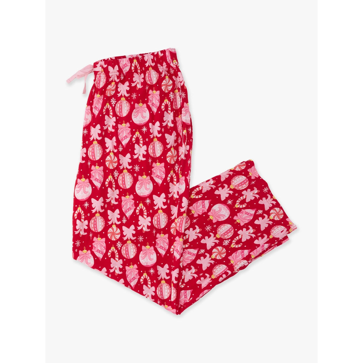 RuffleButts - Damen Weihnachts-Pyjamahose - Ornament Bows - Rot - Bambusviskose