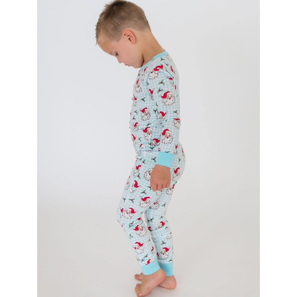 RuffleButts - Peuter Jongens Kerstpyjama Set Lange Mouwen - Dear Santa Blauw - Bamboe Viscose