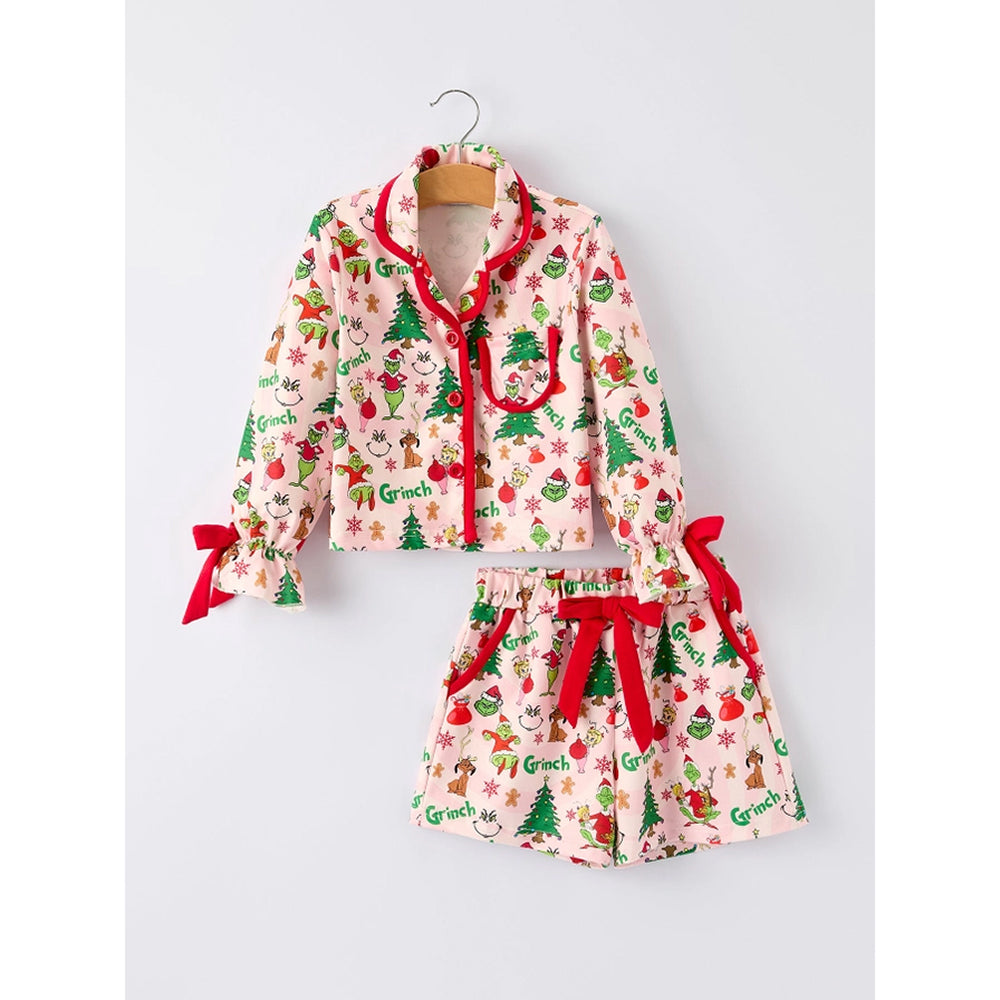 Rylee Faith Designs - Girls' Christmas Pajama Set - Christmas Tree Grinch