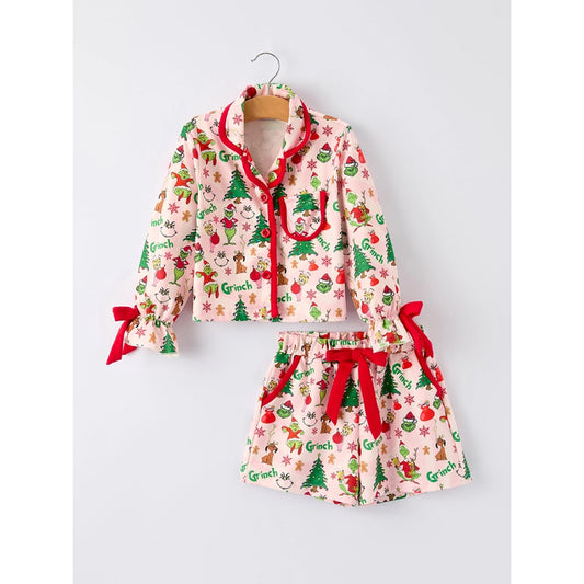 Rylee Faith Designs - Girls' Christmas Pajama Set - Christmas Tree Grinch